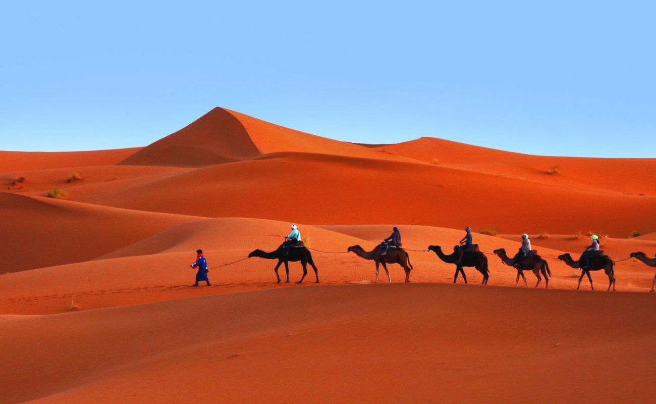3 Day Fez to Marrakech Desert Trip via Merzouga and Erg Chebbi—desert dunes at sunset